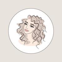 logo de cara de niña redondo. icono de salón de belleza. rostro de mujer hermosa - ilustración vectorial. cabello y maquillaje vector