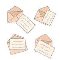 Open envelope doodle icon set. Vector cartoon illustration with sketch letter