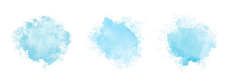 Abstract pattern with blue watercolor clouds on white background. Cyan watercolour water brash splash texture