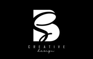 Black and white BS Letters logo with negative space. Letters B and S with geometric and handwritten typography. vector