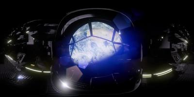 câmera vr 360 movendo-se dentro de um túnel de nave espacial. pronto para uso em vr360 video