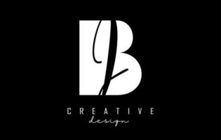 Black and white BI Letters logo with negative space. Letters B and I with geometric and handwritten typography. vector