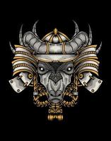 ilustración cabeza de toro con casco samurai vector