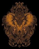 illustration elephant head engraving ornament style with mask vector