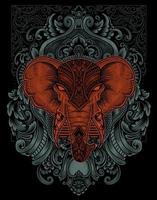 ilustración elefante cabeza grabado ornamento estilo con máscara vector