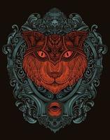 illustration cat head engraving ornament style with mask vector