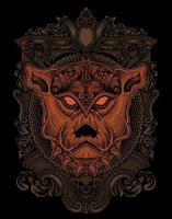 illustration dog head engraving ornament style vector