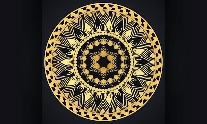 Gold ornament on a black background. Luxury mandala design.