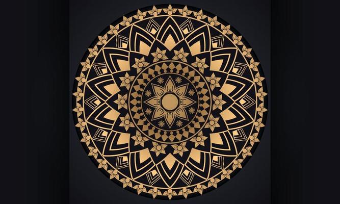 The mandala pattern design.Spiritual symbol ornament on black background.