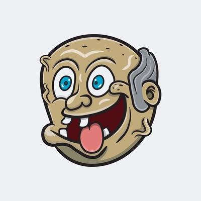 Funny Old Man With Bald Head And Laugh Expression. Clip Art Vector.