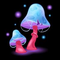 couple fantasy mushrooms cartoon isolated black background vector