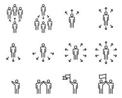 iconos de personas de negocios, comunicación de reuniones, vector de línea de equipo de grupo de trabajo