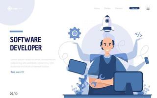 Startup software developer multitasking concept vector