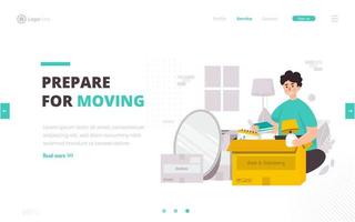 Flat design moving house packing preparation concept vector