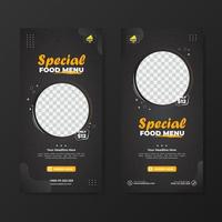 plantilla de banner de promoción de menú de comida especial. diseño vectorial con fondo de patrón vector