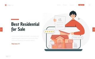 A man sells the best house online vector
