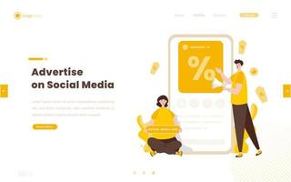 Advertise on social media on flat design concept vector