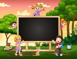 A blackboard with happy children vector