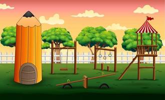 Background of pencil house with playground vector