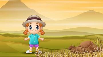 Little girl in the green field vector