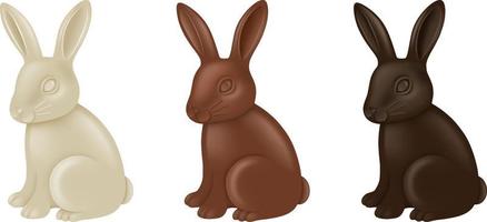 Set of chocolate Easter rabbits. Dark, milk and white chocolate bunnies vector