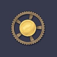 Gear. Vector illustration. The colored round jagged element of the mechanism. Isolated detail. Steampunk