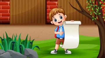 A boy holding paper roll under the tree vector