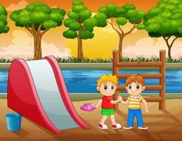 Happy boys playing in the playground vector