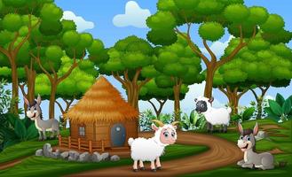 Happy animals enjoying at farm land vector