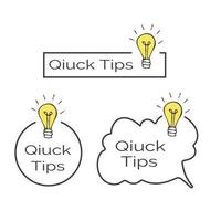 Quick tips information button set. Textured message icons with doodle lightbulb. Outline template isolated on white background. Vector illustration