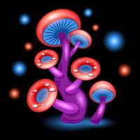 couple fantasy mushrooms cartoon isolated black background vector