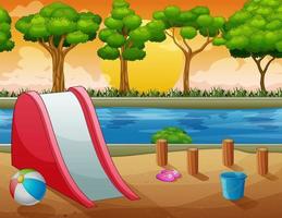 Background scene with playground at riverside vector