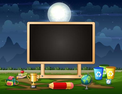 Border template background with learning equipment at night
