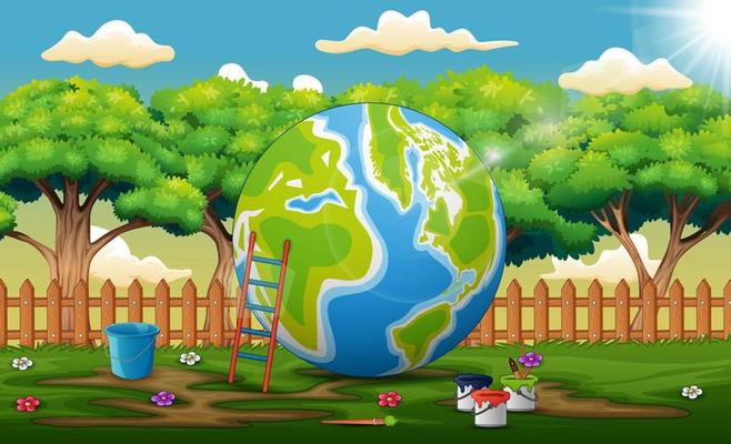 Nature scene with a painted globe