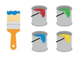 Bucket with colored paint and brush vector