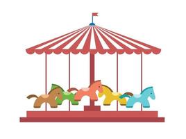 Vector flat amusement park concept. Merry go round, Funfair carnival flying horse carousel colored.