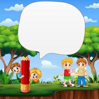 Speech bubble text with children on nature vector