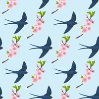 Cherry blossom pattern with swallow.Vector illustration in cartoon style. vector