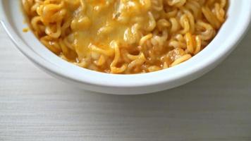 Korean spicy instant noodle bowl with mozzarella cheese video