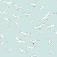 Seamless pattern with flying birds. A flock of seagulls soaring in the sky. Vector graphics.
