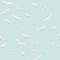 Seamless pattern with flying birds. A flock of seagulls soaring in the sky. Vector graphics.