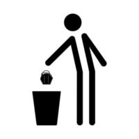 Icon of a human throwing a face mask in a trash can. face mask end concept. Vector illustration