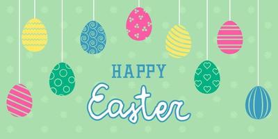 Happy Easter vector banner. Glyph eggs and hand written text. Spring card with lettering