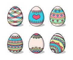 Set of cartoon colored easter eggs with shadows and highlights. Isolated vector icons on white background