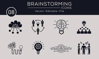 conjunto de diseño de iconos de concepto de lluvia de ideas. contiene dicho algoritmo de íconos, minería de datos, inteligencia inteligente, lluvia de ideas, pensamiento y más, se puede usar para web y aplicaciones. vector