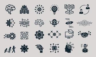 Machine learning concept icons set. Contains such icons algorithm, data mining, smart intelligence, brainstorming, thinking and more, can be used for web and apps. vector
