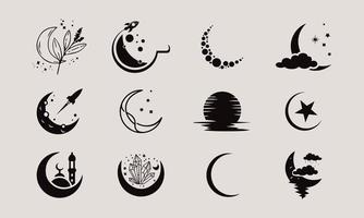 Set of simple moon line icons. Logo for dream, natural moon, mubarak, eid, childhood, moonlight, beach moon. Perfect for web apps and mobile. vector