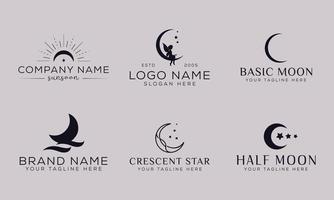 Set of simple moon line icons. Logo for dream, natural moon, mubarak, eid, childhood, moonlight, beach moon. Perfect for web apps and mobile. vector