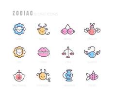 Zodiac sign icons collection. Minimalistic astrological horoscope symbols. Stylized simple graphic elements for design. Vector line art illustration