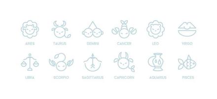 Zodiac sign icons collection. Minimalistic astrological horoscope symbols. Stylized simple graphic elements for design. Vector line art illustration